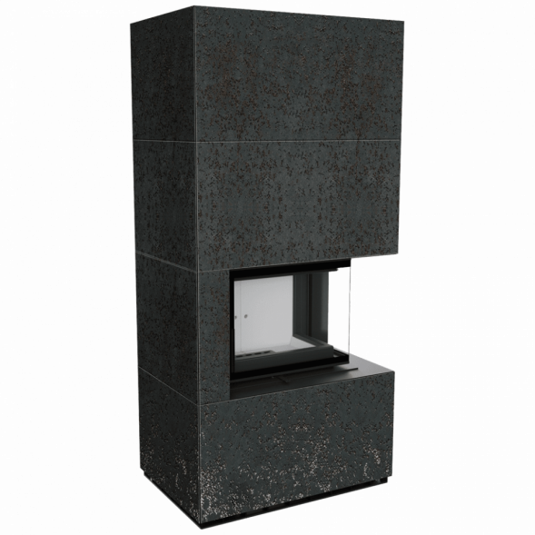 Каминокомплект FLOKI в облицовке OXIDE NERO, угловое стекло справа (FLOKI OXIDE NERO, угловое стекло справа)