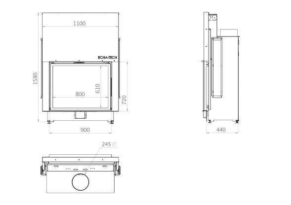 Каминная топка плоская 90 x 72 Echa Tech