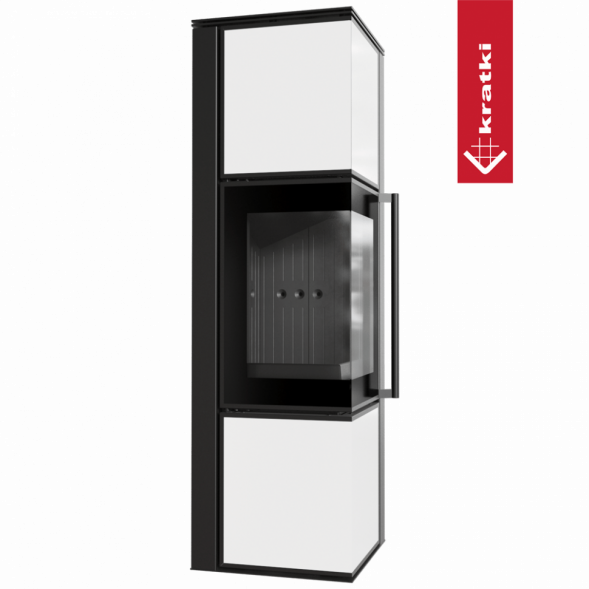 Печь Kratki PRO TORA/M, 8 кВт, белое стекло (Черная футеровка, с доводчиком)